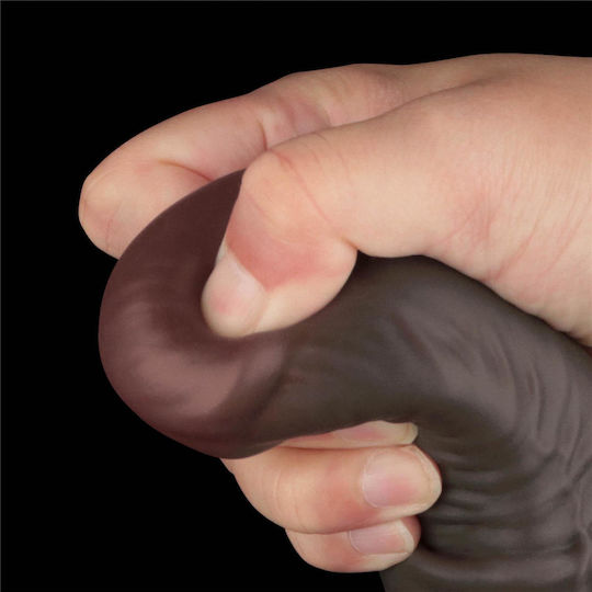 Lovetoy Dual Layered Ρεαλιστικό Dildo με Όρχεις και Βεντούζα Μαύρο