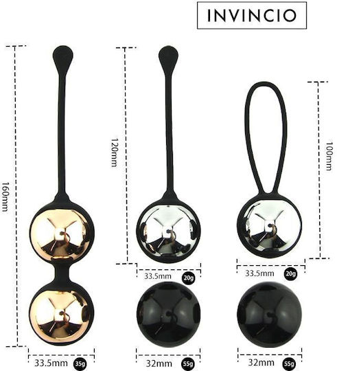 Set Lux Invincio Duo-Ball Tratament Incontinență Urinară Exerciții Kegel Stimulator Pelvic 3 Suporturi 6 Bile 9 Exerciții Diferite Medical Silicon Negru