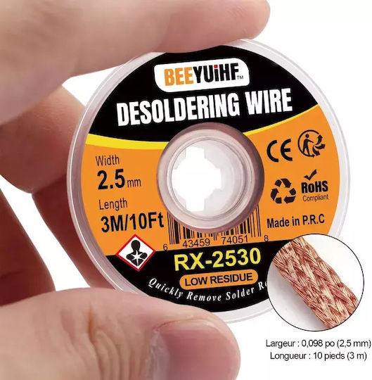 Solder Wick – Σύρμα Χαλκού Αποκόλλησης 2,5 Mm X 3 M Flux