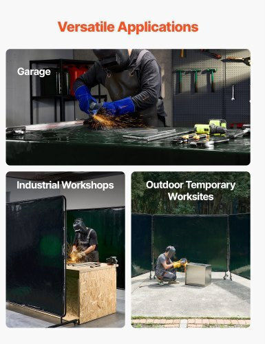 Vevor Welding Screen Frame 3-Panel 1.74 X 2.34m Welding Curtain Protective Screens Vinyl Flame Resistant 12 Wheels & 6-Layer UV Protection Workshop Industrial Use Dark Green