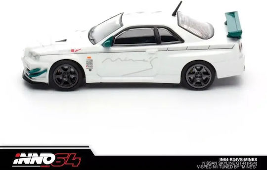Machetă Mașină Nissan Skyline GT-R R34 V-Spec Tuned By Mine`s Alb 1:64 Inno64