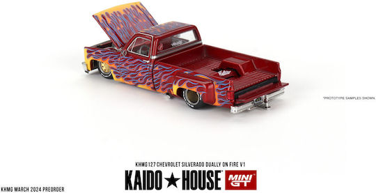 Machetă Mașină Chevrolet Silverado Dually On Fire V1 1980 Scara 1:64 Mini GT Khmg127