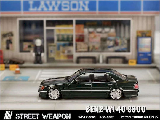 Macheta Mașină Mercedes-Benz W140 S600 Verde Scara 1:64 Street Weapon