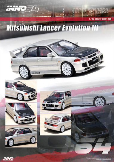 Моделна Фигура Автомобил Mitsubishi Lancer Evolution III Сребрист 1:64 Inno64