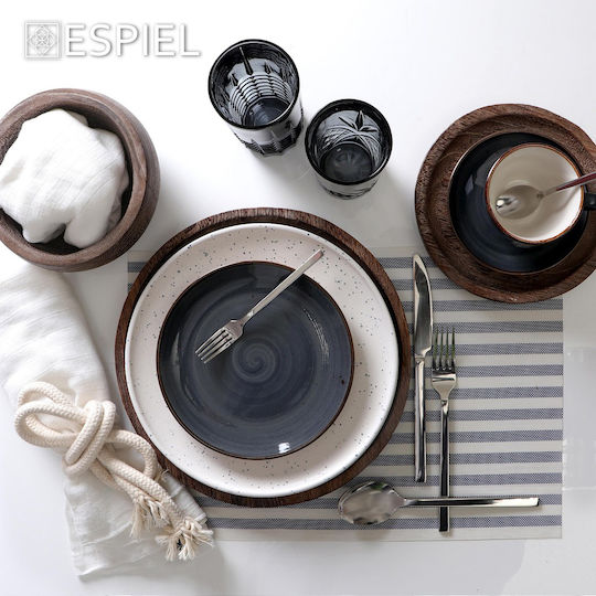 Espiel Terra Grey Black Porcelain Dessert Plate With Diameter 19cm 6 Pieces