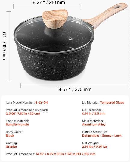 Vevor Κατσαρολάκι Γάλακτος από Αλουμίνιο 2.5lt / 20cm