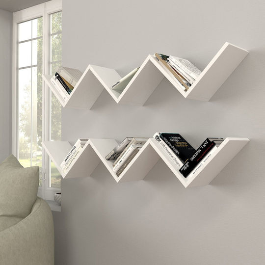 Rafturi Zig Zag Albe (2 Bucăți) 129x22x24.5 cm