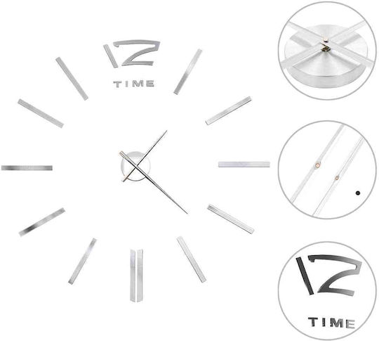 vidaXL 3D Wall Clock Sticker Metallic Silver Ø100cm