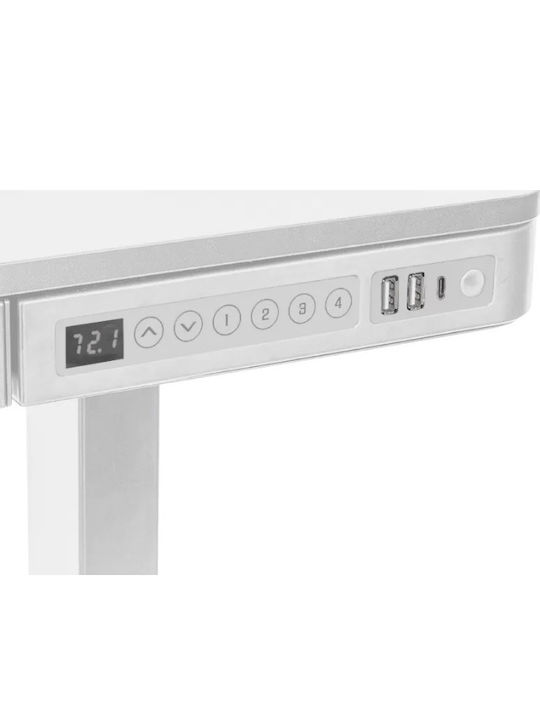 Birou Electric E-desk Din Lemn De Fag Alb Cu Picioare Metalice Și Înălțime Reglabilă 120x60x72cm