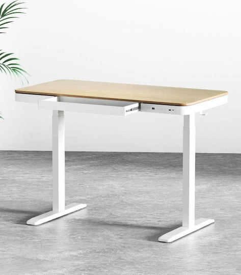 Birou Electric E-desk Din Lemn De Fag Alb Cu Picioare Metalice Și Înălțime Reglabilă 120x60x72cm