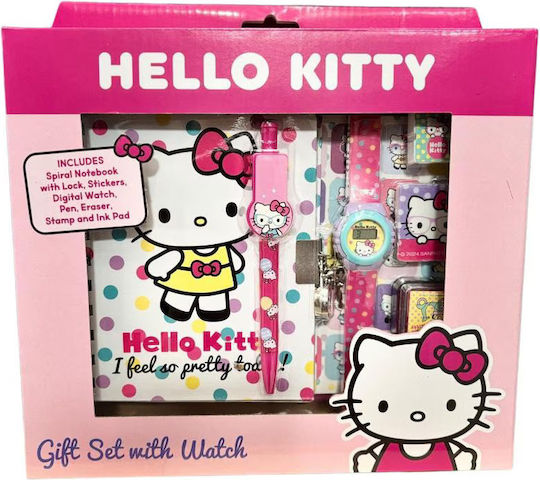 Hello Kitty Kids Stationery Set with Eraser Notebook and Pen 6 Pieces