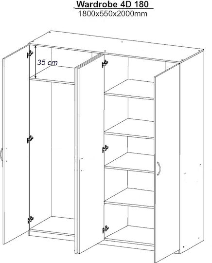 Four Door Wardrobe Kendall Wenge 180x55x200cm