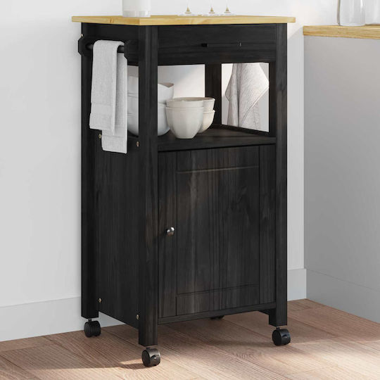 vidaXL Кухненски Стелаж Дървен С 3 Позиции Черен 48x40x88.5см
