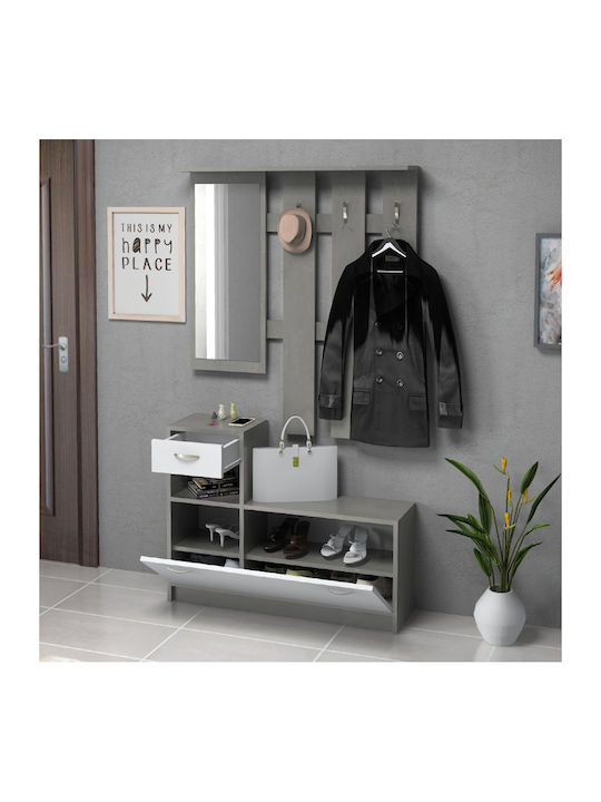 Raynold Mobilier de Intrare cu Oglindă / Cuier & Dulap pentru Pantofi Concrete / White 100x30x180buc