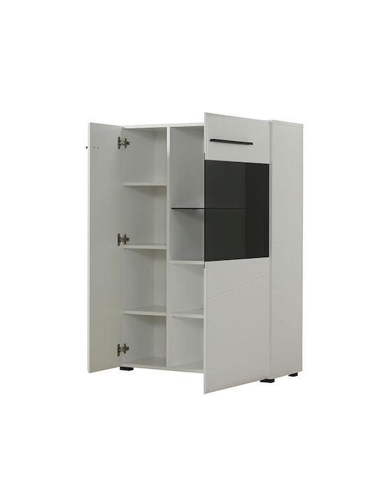 Trentino 2K VS1 Living Room Display Cabinet made of Particle Board with Glass and Lighting White / Black / White Lacquer 57.5x35x124cm