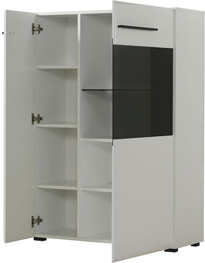 Trentino 2K VS1 Living Room Display Cabinet made of Particle Board with Glass and Lighting White / Black / White Lacquer 57.5x35x124cm