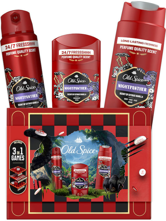 Old Spice Gamebox Gift Set With Night Panther Deodorant Stick Spray Shower Gel And Toys 3 In 1 Scent With High Quality Long Lasting Fragrance