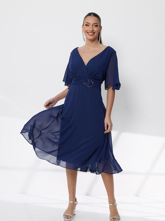 Summer Midi Evening Dress Blue