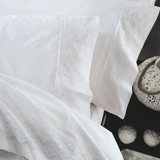 Rythmos Nena Set Cearceafuri Mireasă Super Double 4buc cu dantelă White 230x260cm