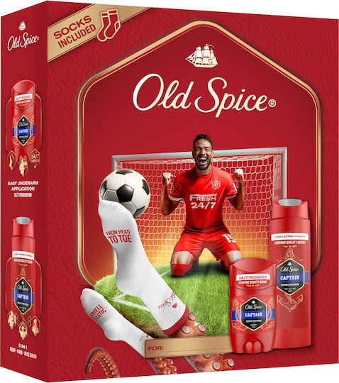 Old Spice Footballer Gift Set for Men With Captain Deodorant Stick Shower Gel and Socks 24-Hour Freshness for Daily Use Scent With Long-Lasting Quality Fragrance