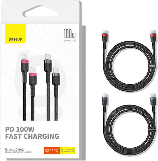 Baseus USB 2.0 Cable USB-C male - USB-C 100W PD Μαύρο 1m P10318306003-00 2τμχ