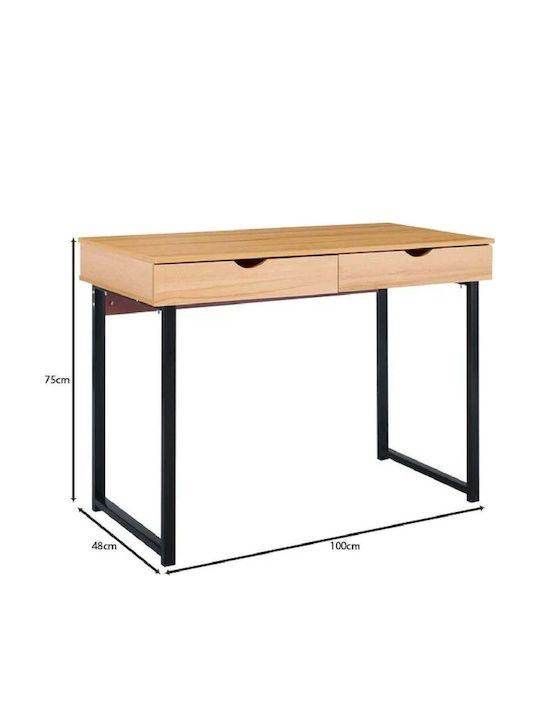 Birou Din Lemn Bej Cu Picioare Metalice 100x48x75cm EO403,1
