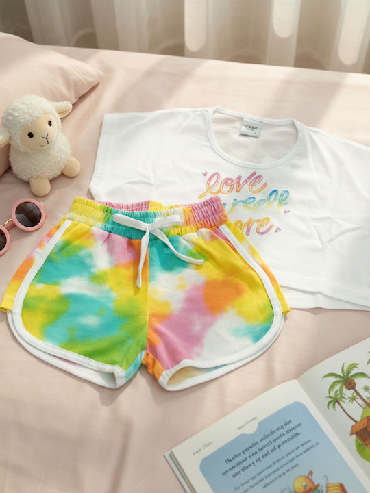 Set Pentru Copii Cu Pantaloni Scurți Vară 2 Bucăți Albe