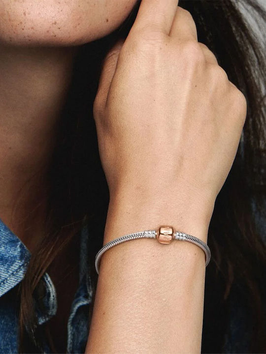 Genuine Pandora Bracelet 17cm Snake Chain Silver 925 Clasp 14k Rose Gold Plating