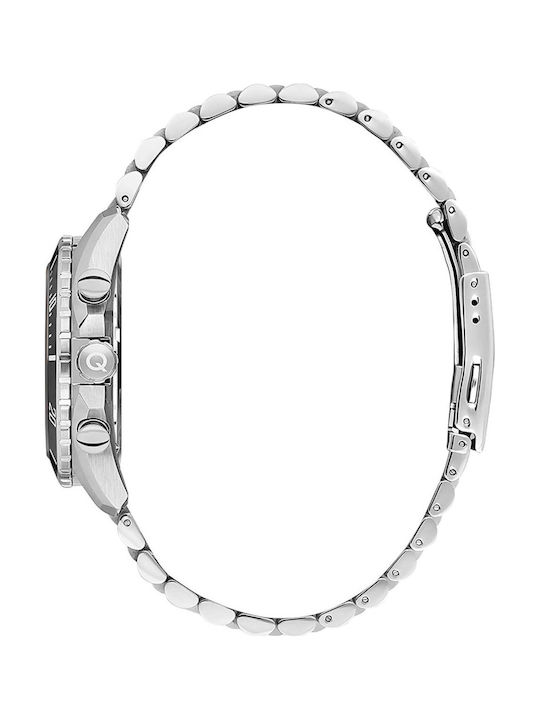 Quantum Dual Time Men's Watch Battery with Silver Metal Bracelet