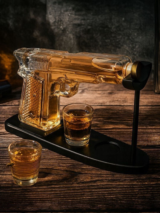 Sticlă Carafă de Servire Whiskey 14buc cu Dop și Pahare Transparentă 220ml 1buc