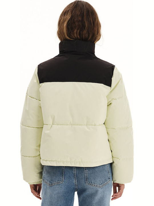 Γυναικείο Puffer Μπουφάν Αδιάβροχο για Χειμώνα Cream/black
