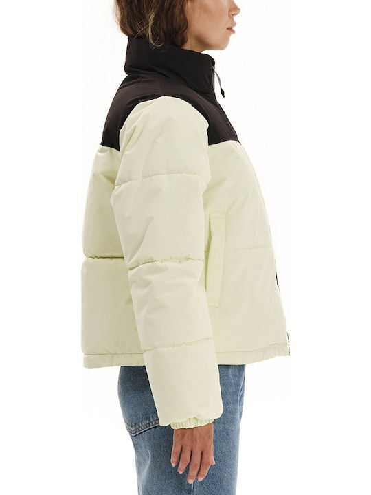 Γυναικείο Puffer Μπουφάν Αδιάβροχο για Χειμώνα Cream/black