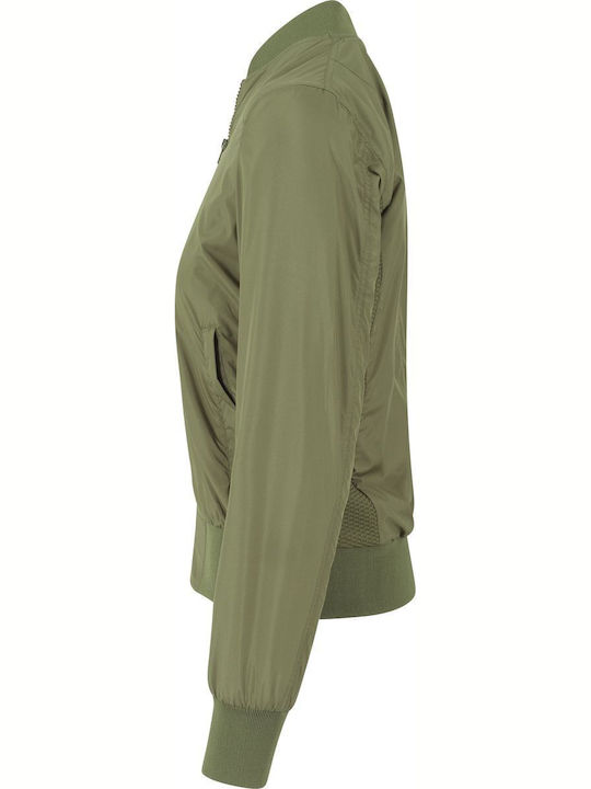 TB1217 Women's Short Bomber Jacket for Spring or Autumn Olive