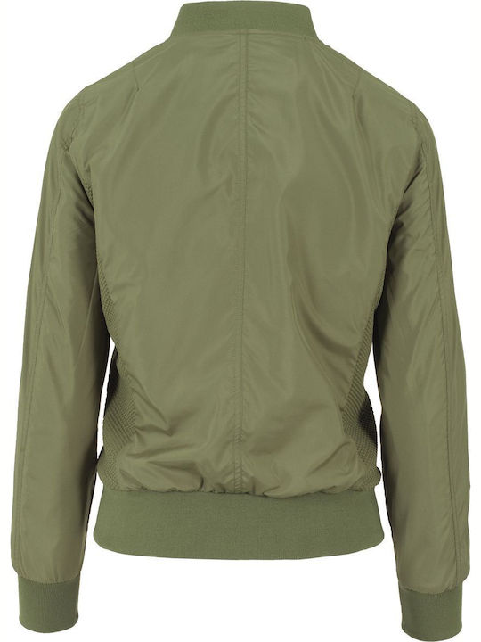 TB1217 Women's Short Bomber Jacket for Spring or Autumn Olive