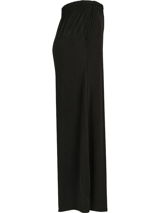 Damen Stoff Hose mit Gummizug in Weitem Schnitt Schwarz