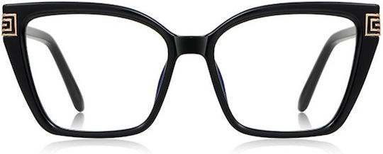 Techsuit Anti-Blue Light Glasses Reflex PC 2260 Women Rectangle TR90 & Metal Frame AC Lens Black Gold