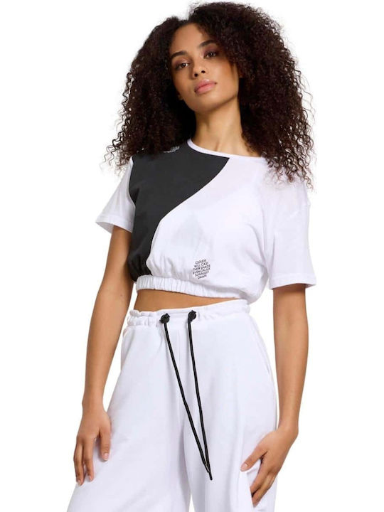 1231-909020 Women's Athletic Crop Top Short Sleeve Black
