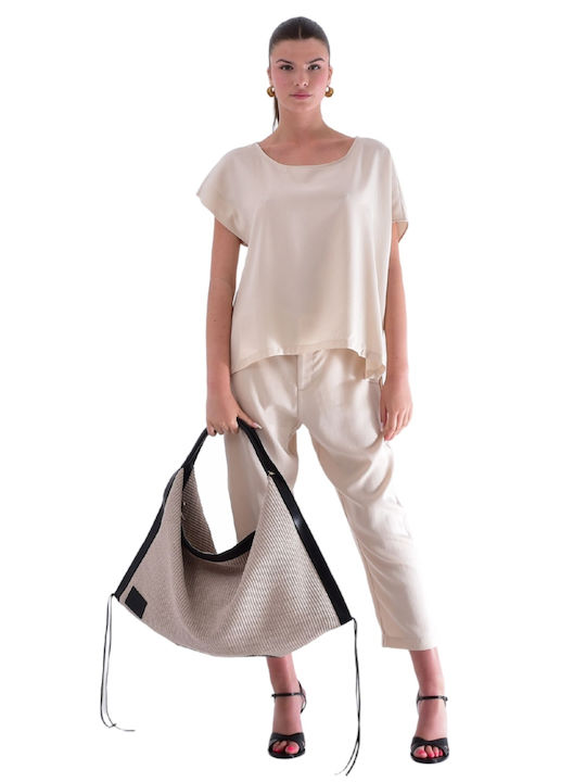 Women's Summer Blouse Short Sleeve Beige