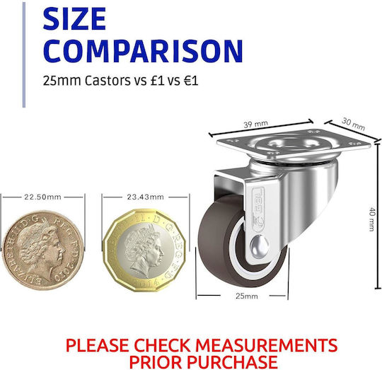 Ροδάκια Έπιπλα Gbl Small Castor Ρόδες με Φρένο 4τμχ 25mm