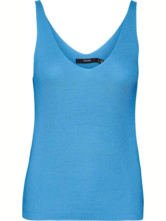 Women's Summer Blouse Cotton Sleeveless with V Neckline Light Blue