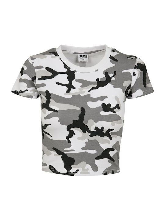 Women's Summer Crop Top Cotton Short Sleeve Snow Camo