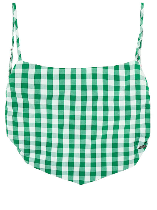 Gettie Γυναικείο Καλοκαιρινό Crop Top Βαμβακερό με Τιράντες Καρό Πράσινο