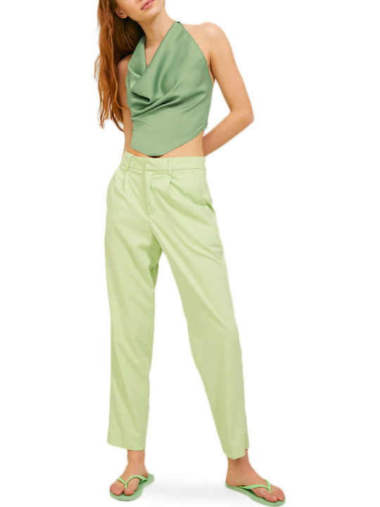 Women's Summer Crop Top Satin Drape Sleeveless Green