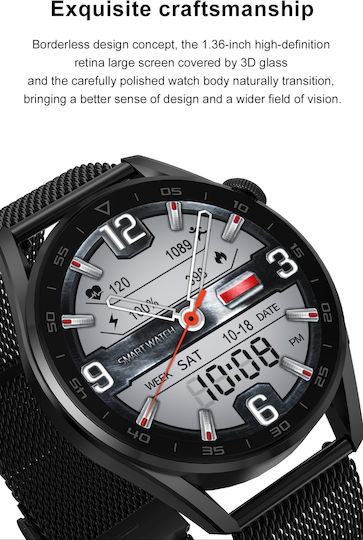DT3 Smartwatch με Παλμογράφο (Μαύρο)