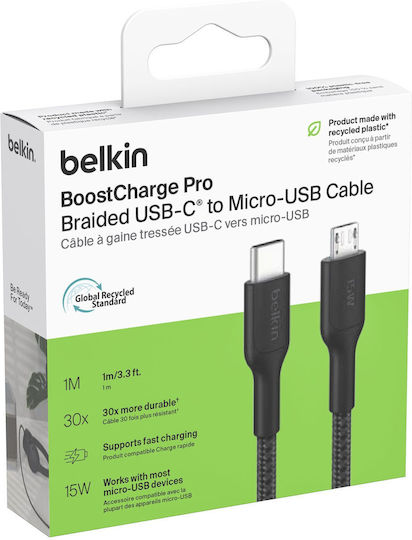 Belkin Braided USB 2.0 Cable USB-C Male - USB-C 15W Black 1m CAB026hq1MBK