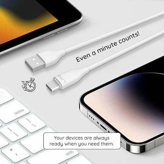 Lito USB 2.0 Kabel USB-C männlich - USB-A 60W Weiß 1m