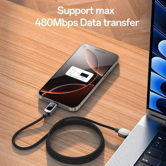 Yesido LED USB 2.0 Kabel USB-C männlich - USB-A 66W Schwarz 1.2m