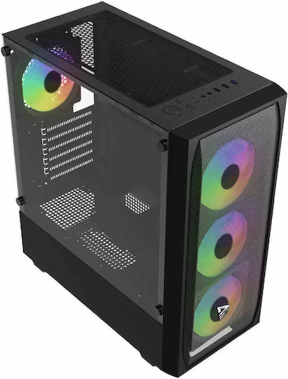 Savio Noctis Flow RGB Геймърско Midi Tower Компютърна Кутия със Страничен Прозорец Черна