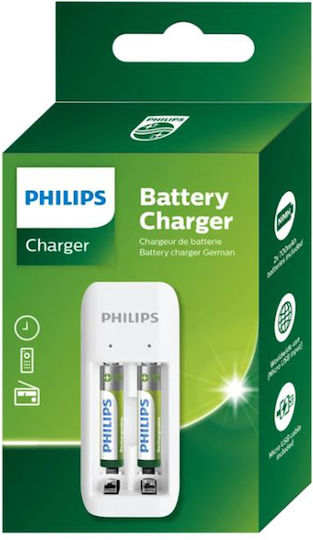 Philips Dual Channel Battery Charger USB за батерии Ni-MH Размер AA/AAA в Бял цвят