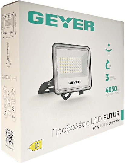 Geyer Στεγανός Προβολέας LED 30W Φυσικό Λευκό 4000K IP65